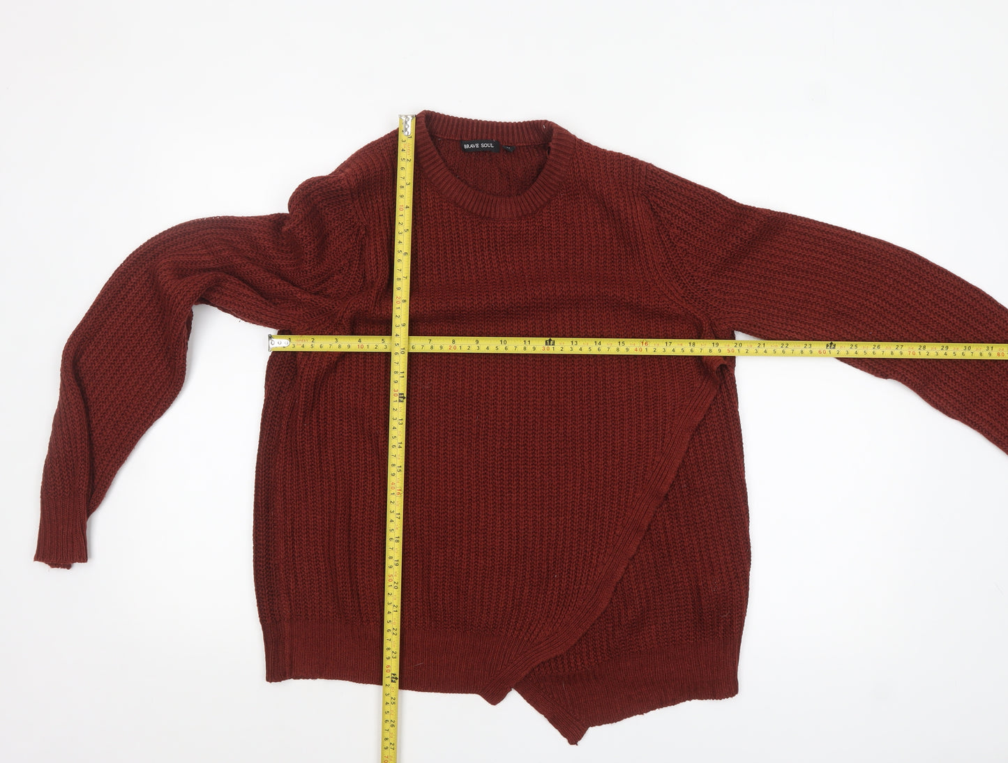 Brave Soul Women Red Chunky Knit Acrylic Jumper L 16 Crew Neck