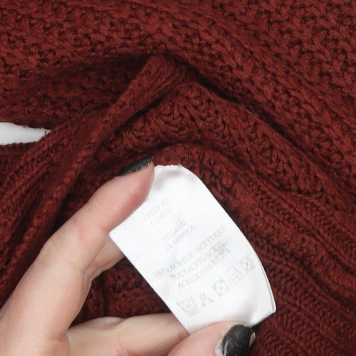 Brave Soul Women Red Chunky Knit Acrylic Jumper L 16 Crew Neck