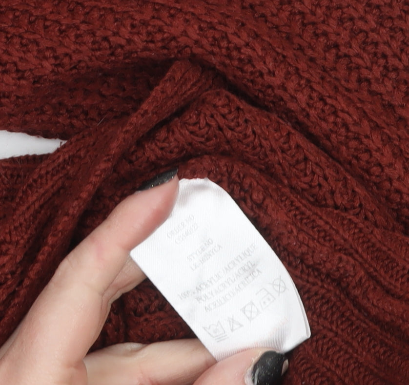 Brave Soul Women Red Chunky Knit Acrylic Jumper L 16 Crew Neck