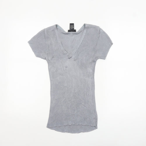 Warehouse Women’s Grey V-Neck Short Sleeve Knit Top Size 10