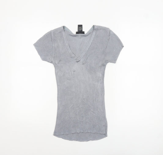 Warehouse Women’s Grey V-Neck Short Sleeve Knit Top Size 10