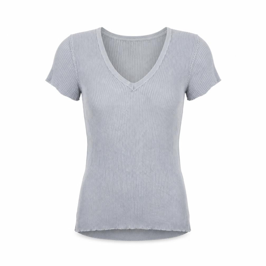 Warehouse Women’s Grey V-Neck Short Sleeve Knit Top Size 10