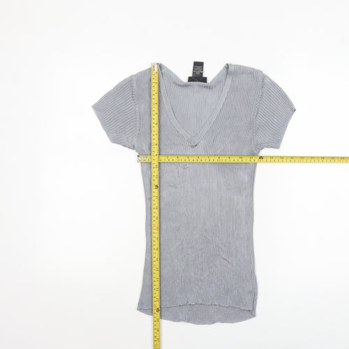 Warehouse Women’s Grey V-Neck Short Sleeve Knit Top Size 10