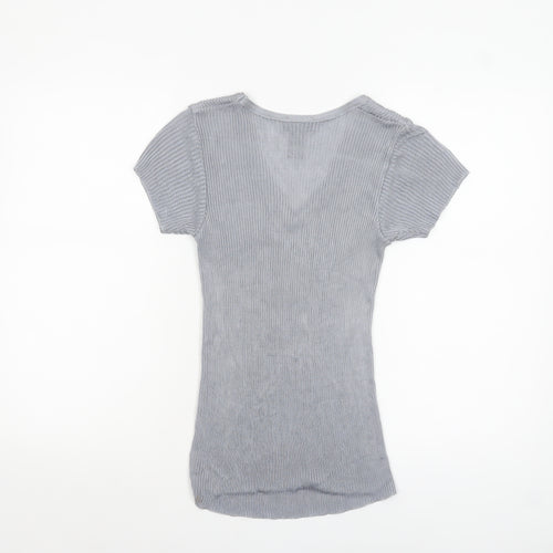 Warehouse Women’s Grey V-Neck Short Sleeve Knit Top Size 10