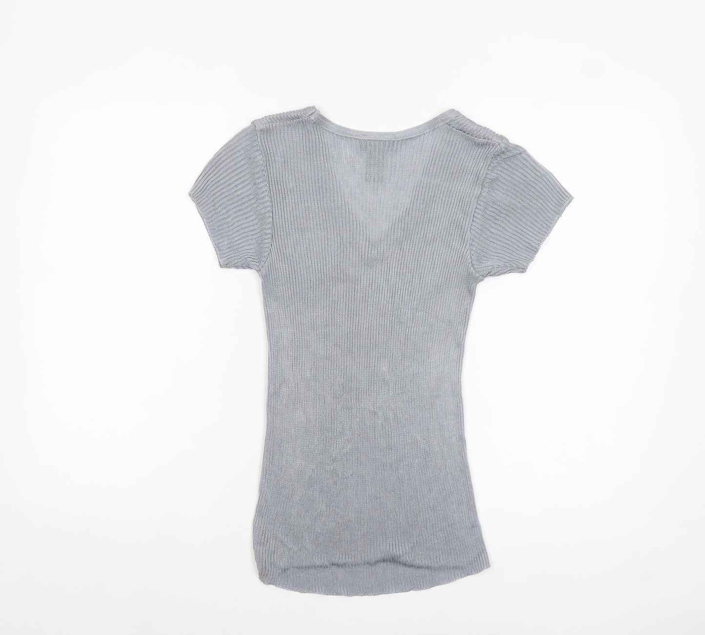 Warehouse Women’s Grey V-Neck Short Sleeve Knit Top Size 10