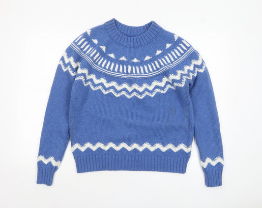 Fat Face Women Blue Fair Isle Wool Blend Crew Neck Jumper Size 14