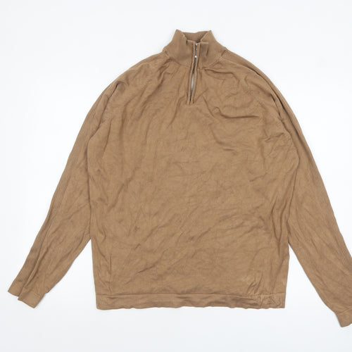 River Island Men's Beige XL 1/4 Zip High Neck Jumper