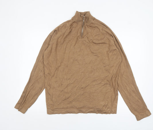 River Island Men's Beige XL 1/4 Zip High Neck Jumper