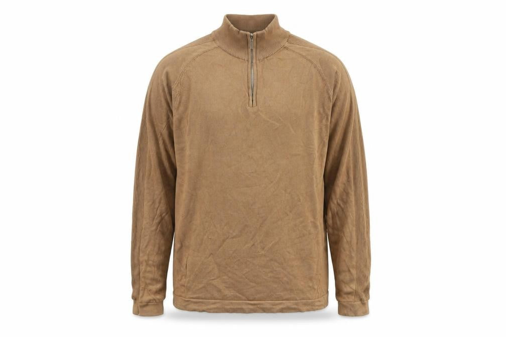 Front view of River Island Men's Beige XL 1/4 Zip High Neck Jumper