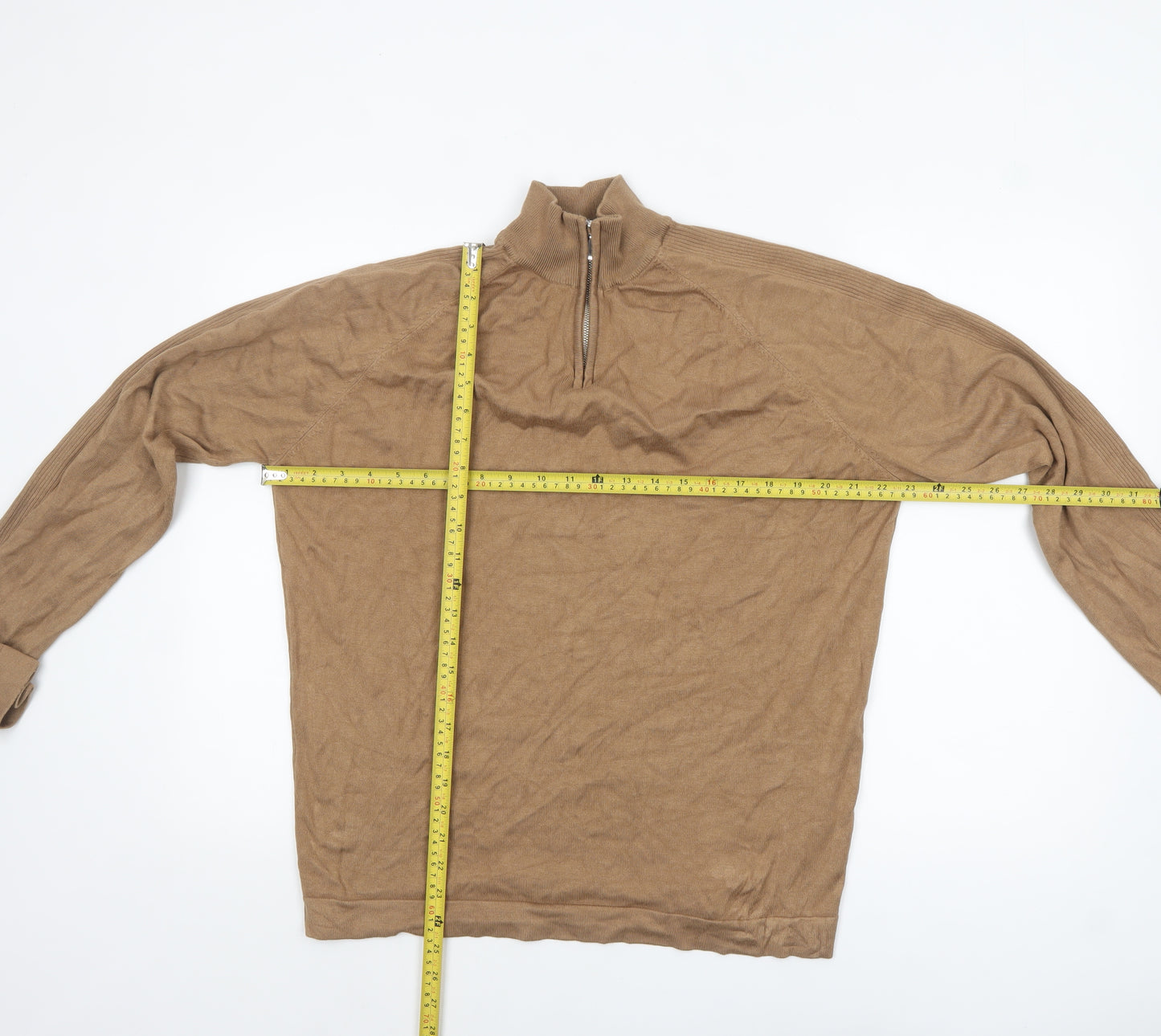 River Island Men's Beige XL 1/4 Zip High Neck Jumper