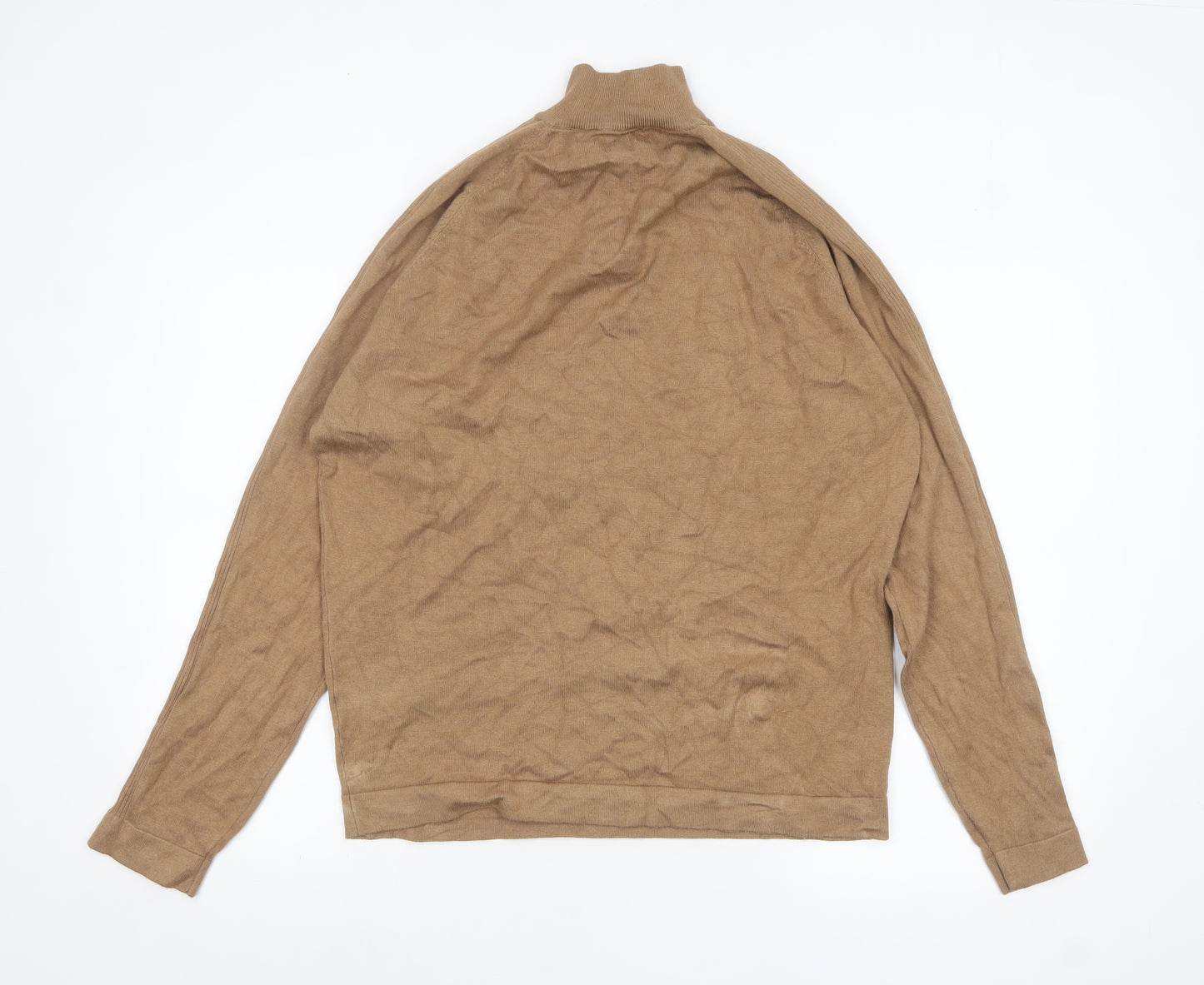 River Island Men's Beige XL 1/4 Zip High Neck Jumper