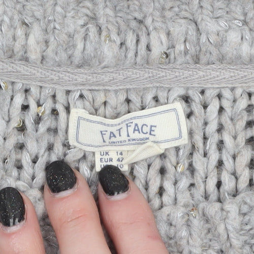 Fat Face Women’s Grey Chunky Knit Pullover Jumper Size 14