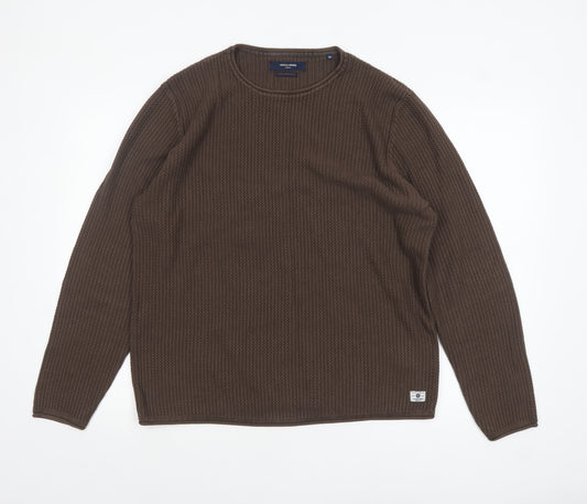 Jack & Jones Men’s Brown Waffle Knit Crew Neck Jumper XL Regular Fit