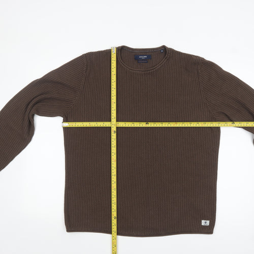 Jack & Jones Men’s Brown Waffle Knit Crew Neck Jumper XL Regular Fit