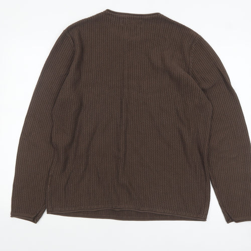 Jack & Jones Men’s Brown Waffle Knit Crew Neck Jumper XL Regular Fit