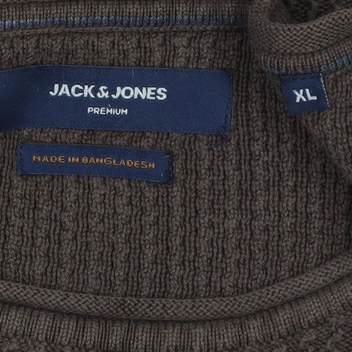 Jack & Jones Men’s Brown Waffle Knit Crew Neck Jumper XL Regular Fit