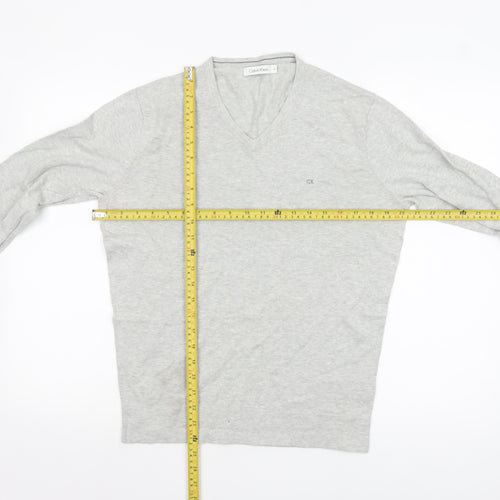 Calvin Klein Men's Grey Cotton V-Neck Jumper Size S