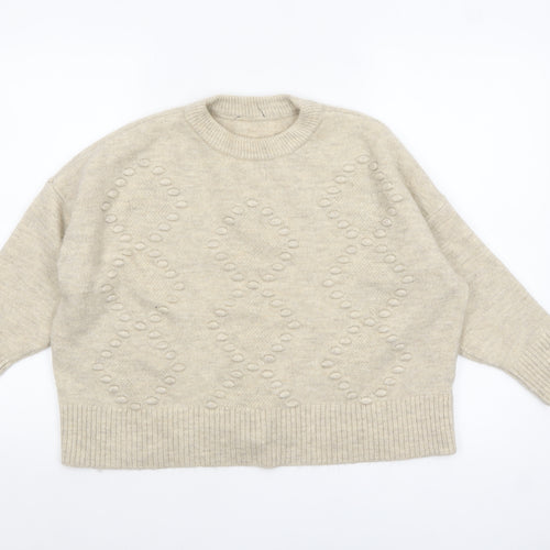 New Look Women's Beige L Chunky Knit Crew Neck Pullover Jumper