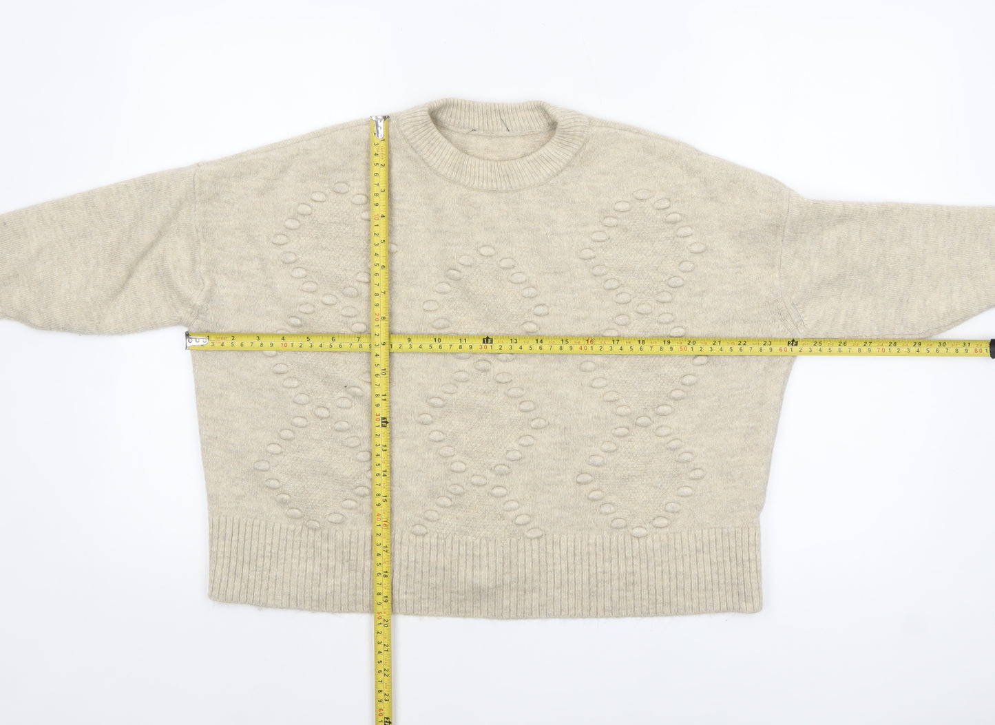 New Look Women's Beige L Chunky Knit Crew Neck Pullover Jumper