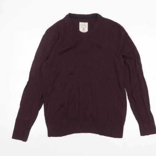 Fat Face Men’s Purple Cotton Cashmere V-Neck Jumper Size M
