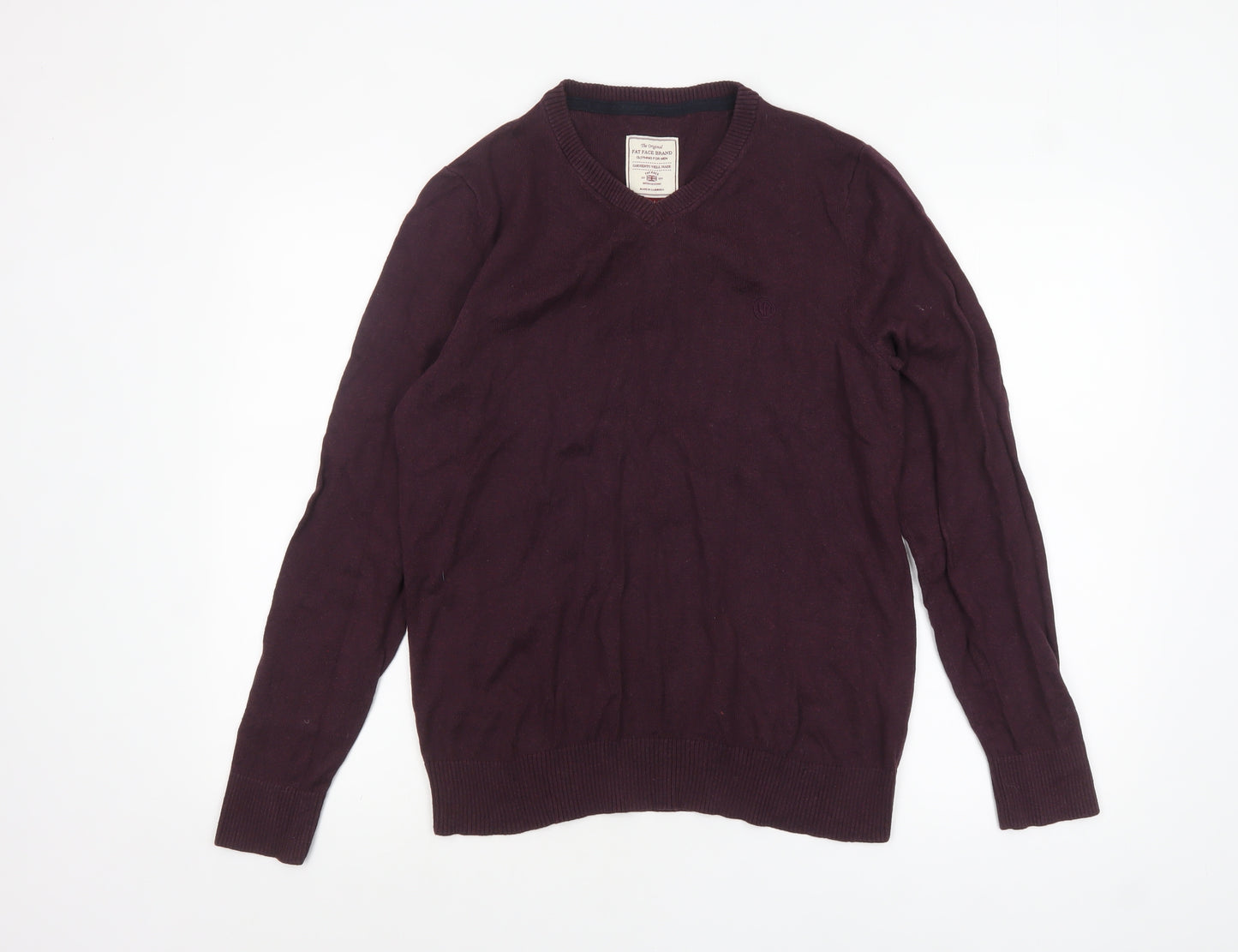 Fat Face Men’s Purple Cotton Cashmere V-Neck Jumper Size M