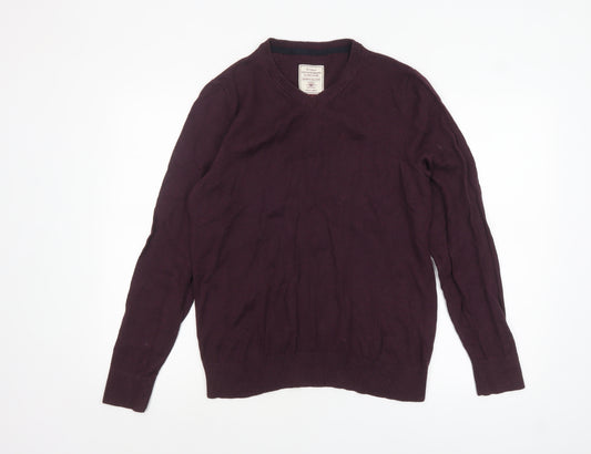 Fat Face Men’s Purple Cotton Cashmere V-Neck Jumper Size M