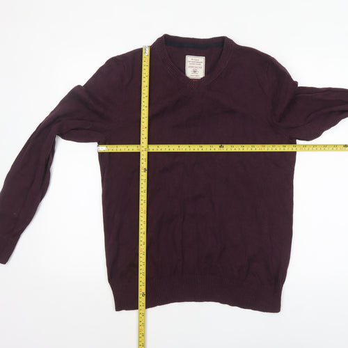 Fat Face Men’s Purple Cotton Cashmere V-Neck Jumper Size M
