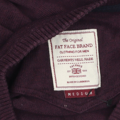 Fat Face Men’s Purple Cotton Cashmere V-Neck Jumper Size M
