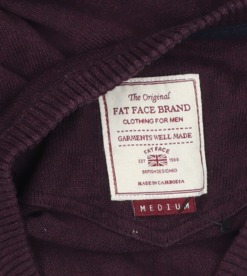 Fat Face Men’s Purple Cotton Cashmere V-Neck Jumper Size M
