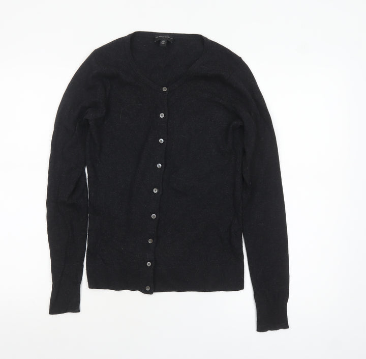 The White Company Women's Black V-Neck Cardigan Size 8