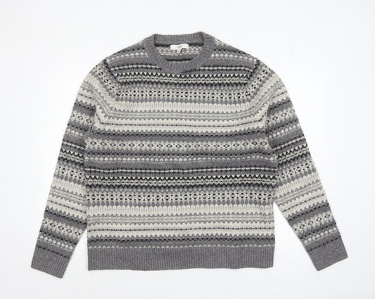 Marks and Spencer Men’s Grey Fair Isle Wool Jumper L Regular Fit