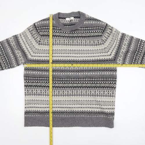 Marks and Spencer Men’s Grey Fair Isle Wool Jumper L Regular Fit