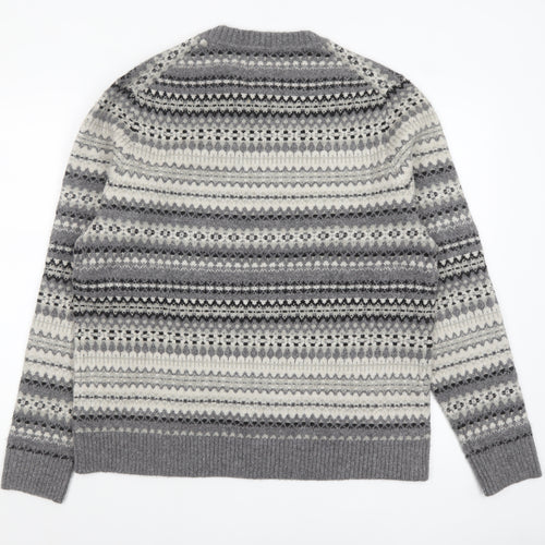 Marks and Spencer Men’s Grey Fair Isle Wool Jumper L Regular Fit