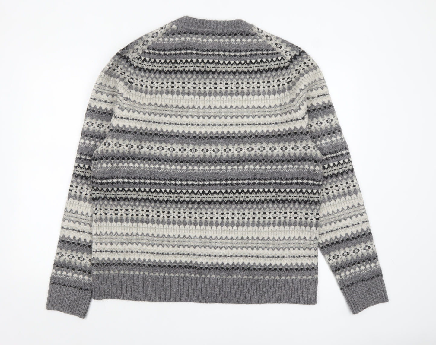 Marks and Spencer Men’s Grey Fair Isle Wool Jumper L Regular Fit
