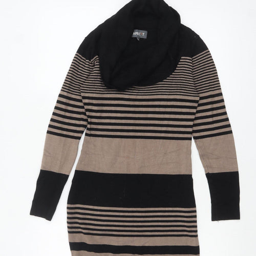 Apricot Women Beige Black Striped Cowl Neck Long Sleeve Knit Jumper Size 10