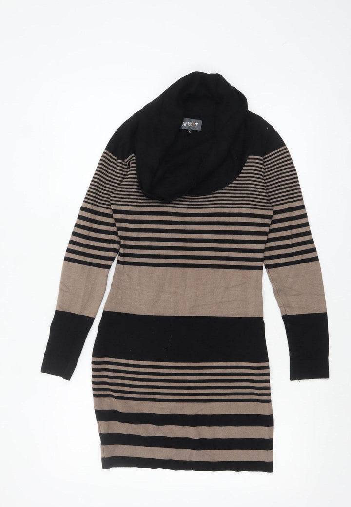 Apricot Women Beige Black Striped Cowl Neck Long Sleeve Knit Jumper Size 10