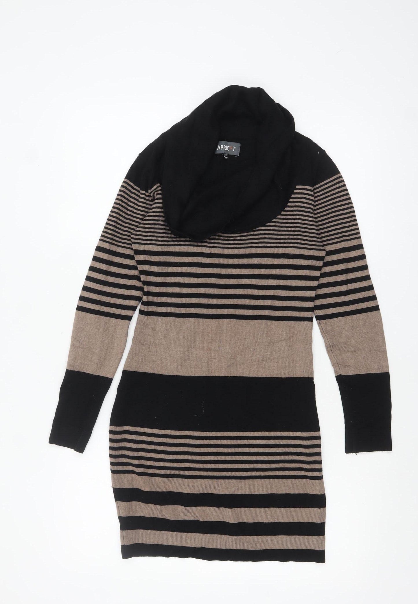 Apricot Women Beige Black Striped Cowl Neck Long Sleeve Knit Jumper Size 10