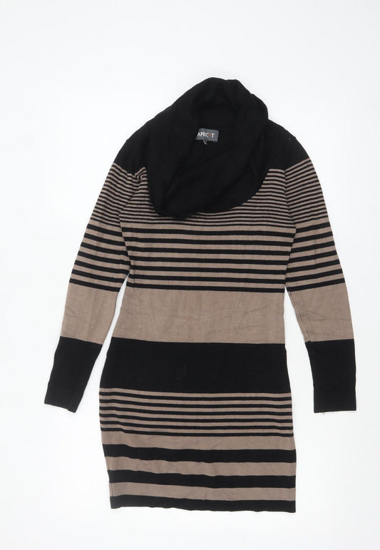 Apricot Women Beige Black Striped Cowl Neck Long Sleeve Knit Jumper Size 10