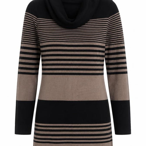 Apricot Women Beige Black Striped Cowl Neck Long Sleeve Knit Jumper Size 10