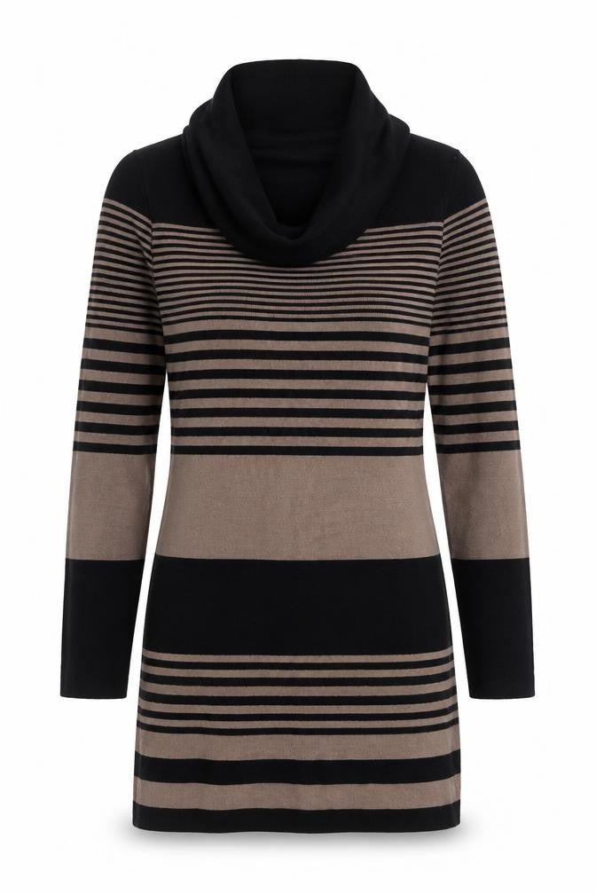 Apricot Women Beige Black Striped Cowl Neck Long Sleeve Knit Jumper Size 10