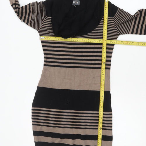 Apricot Women Beige Black Striped Cowl Neck Long Sleeve Knit Jumper Size 10