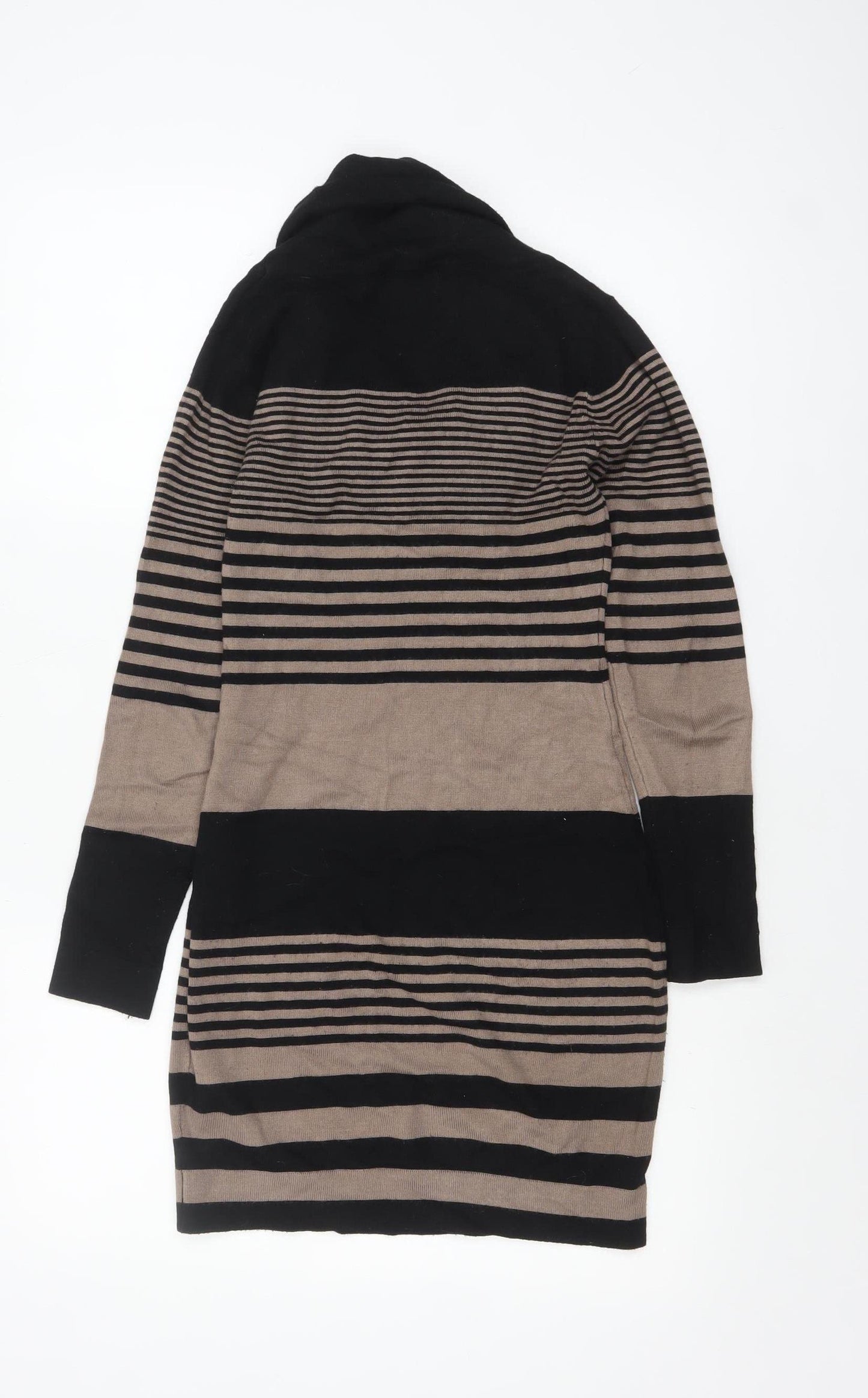 Apricot Women Beige Black Striped Cowl Neck Long Sleeve Knit Jumper Size 10