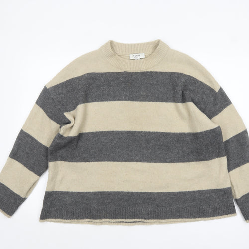 b.young Women's Grey Stripe Wool Blend Crew Neck Jumper Size M