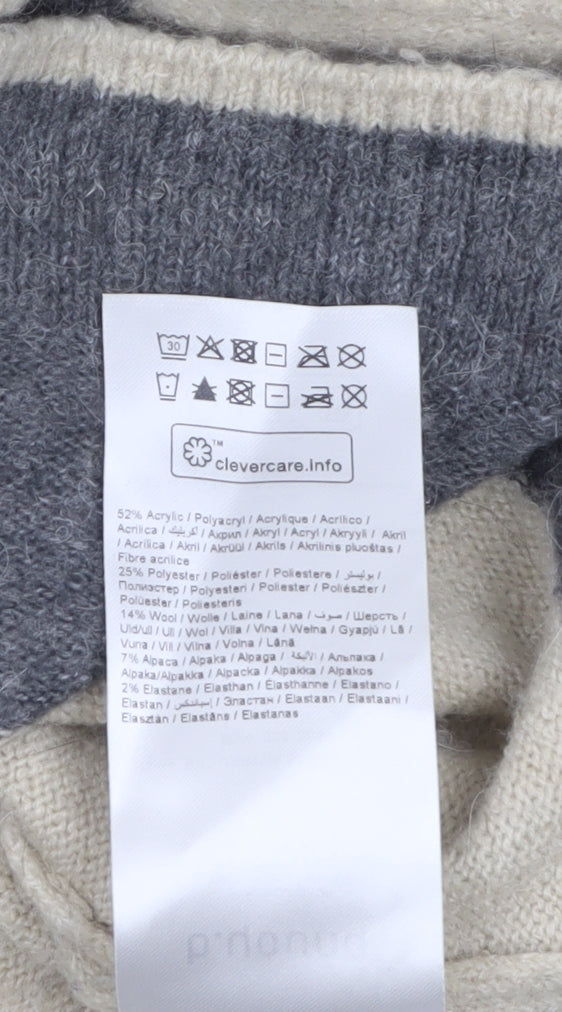 b.young Women's Grey Stripe Wool Blend Crew Neck Jumper Size M