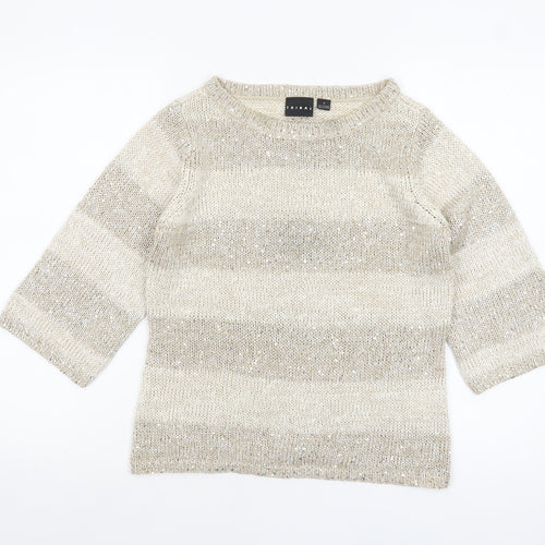 Tribal Women’s Beige Sequin Knit 3/4 Sleeve Pullover Jumper Size S