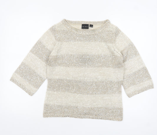 Tribal Women’s Beige Sequin Knit 3/4 Sleeve Pullover Jumper Size S