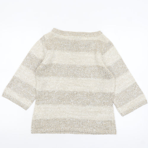 Tribal Women’s Beige Sequin Knit 3/4 Sleeve Pullover Jumper Size S