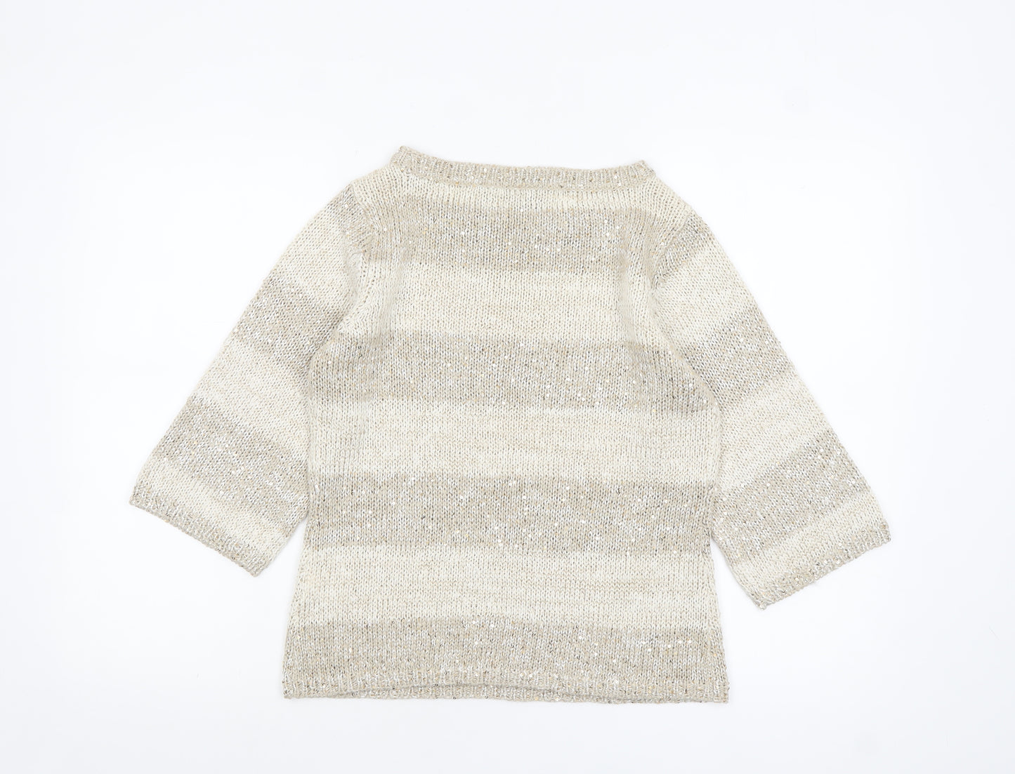 Tribal Women’s Beige Sequin Knit 3/4 Sleeve Pullover Jumper Size S