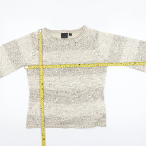Tribal Women’s Beige Sequin Knit 3/4 Sleeve Pullover Jumper Size S