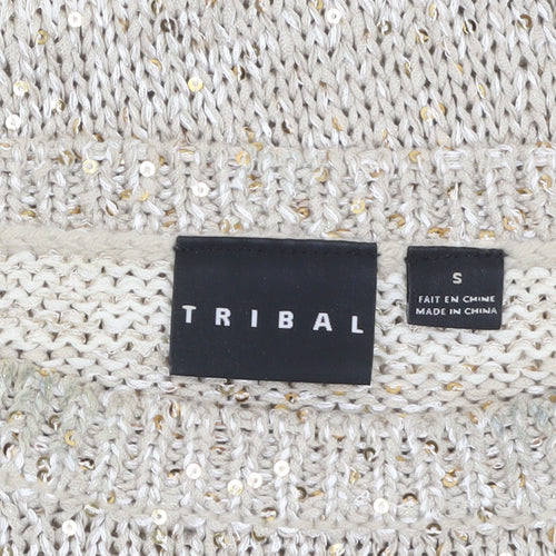 Tribal Women’s Beige Sequin Knit 3/4 Sleeve Pullover Jumper Size S